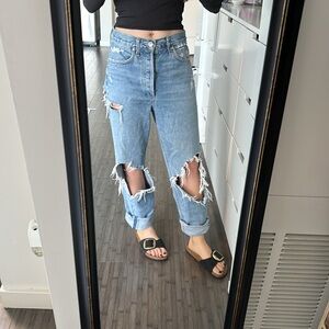 AGOLDE distressed ripped jeans denim button fly